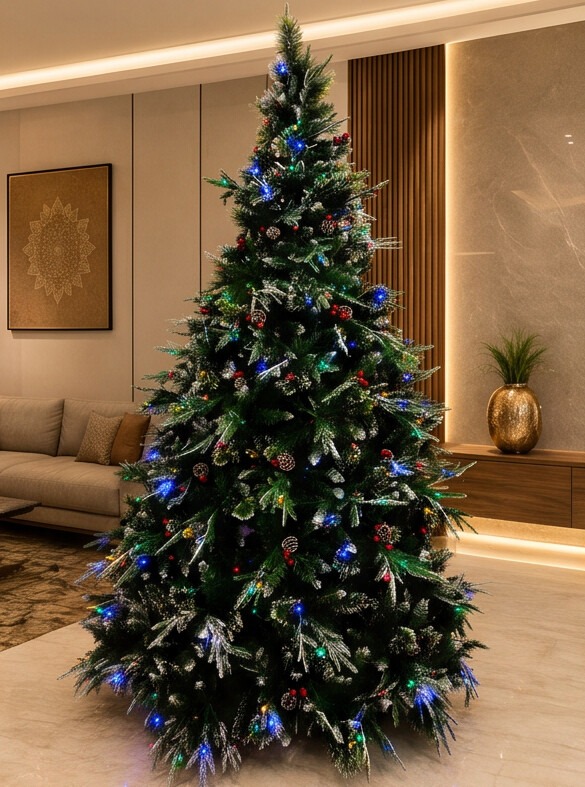 6ft-christmas-tree-with-built-in-led-lights-india.webp - Copy 8 feet artificial Christmas tree with dense foliage and pre-lit LED lights