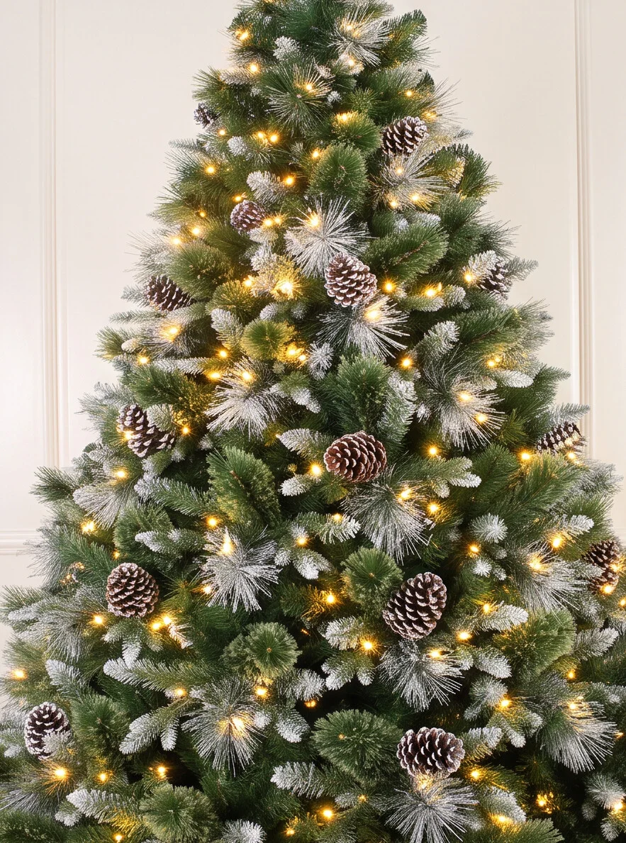 8 feet artificial Christmas tree with warm white yellow pre-lit lighting