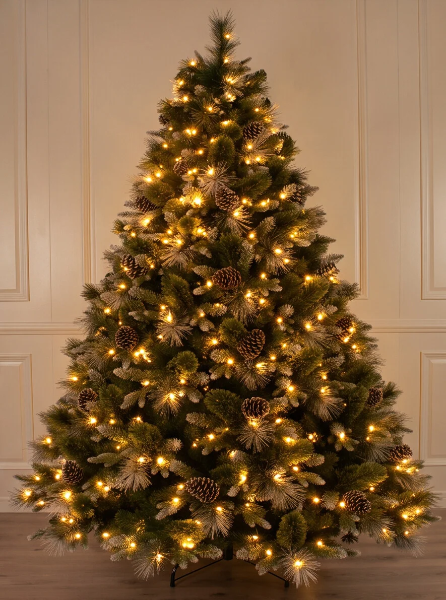 8 feet pre-lit Christmas tree with warm yellow lights for home decoration