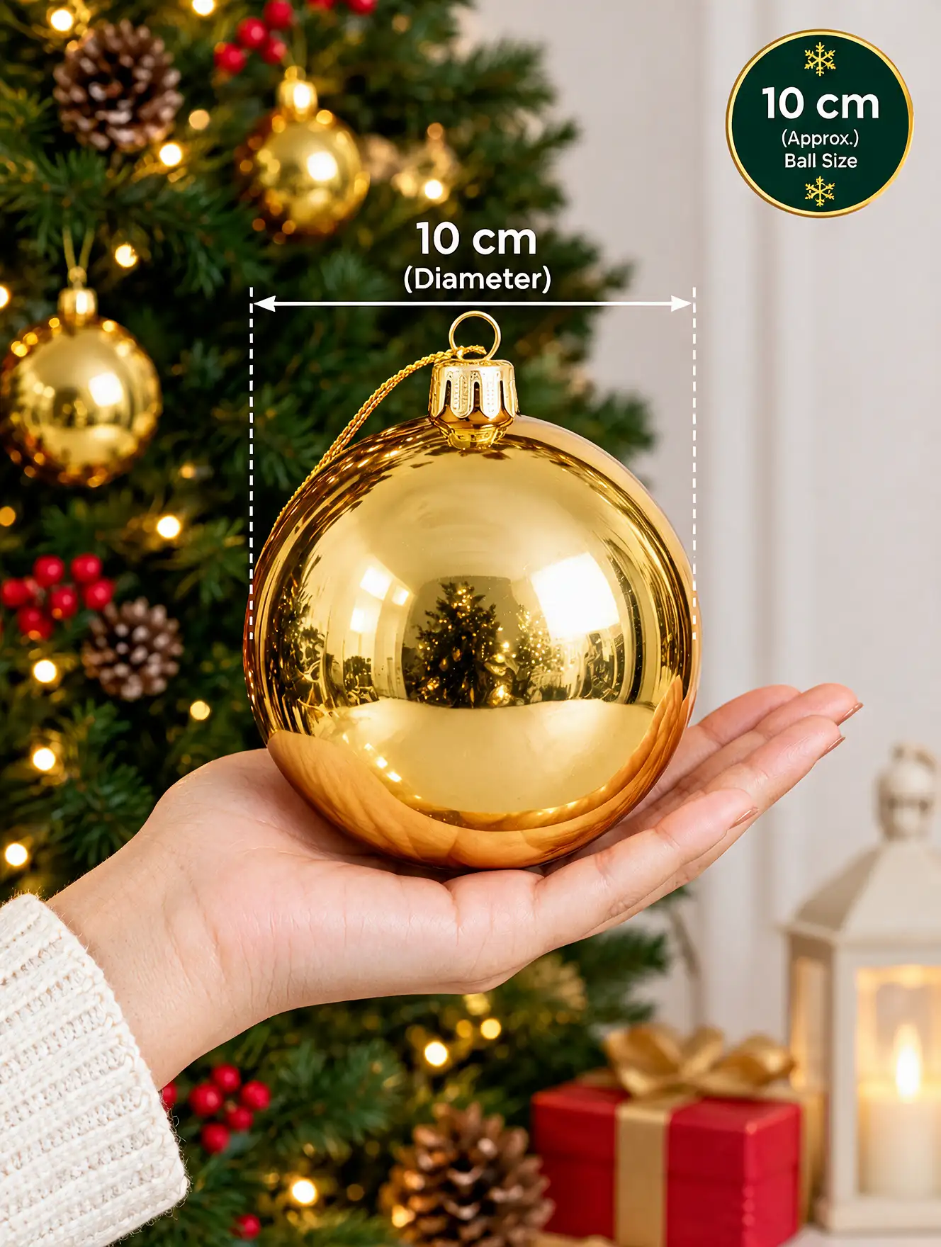 Buy 10 cm gold Christmas baubles pack of 6 for Christmas tree decoration online India