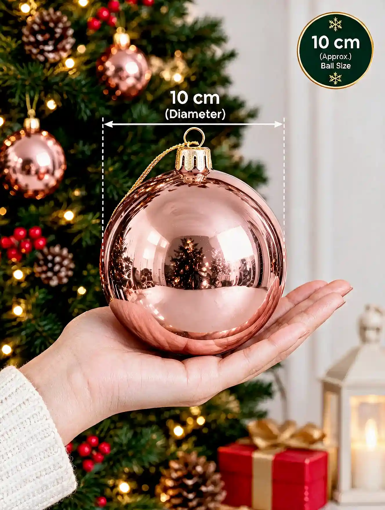 Buy 10 cm rose gold Christmas baubles online in India