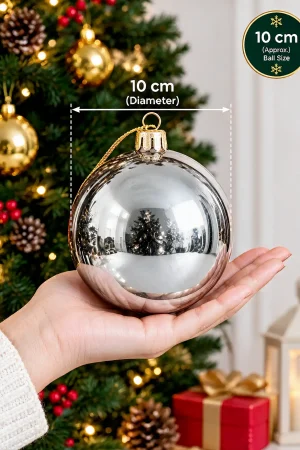 10 cm silver Christmas tree ornaments pack of 6 for festive décor in India