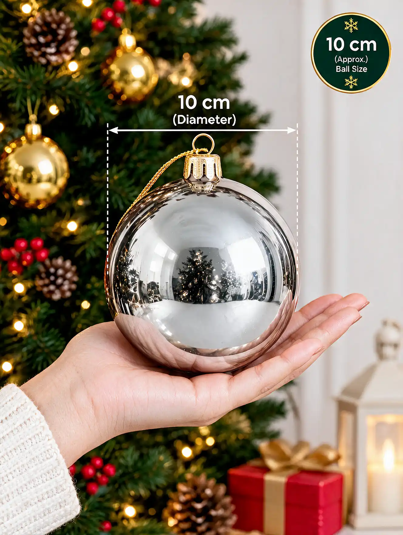 10 cm silver Christmas tree ornaments pack of 6 for festive décor in India