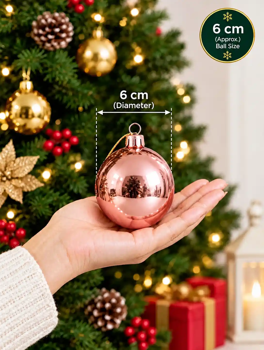 6 cm rose gold Christmas baubles for Christmas decoration in India