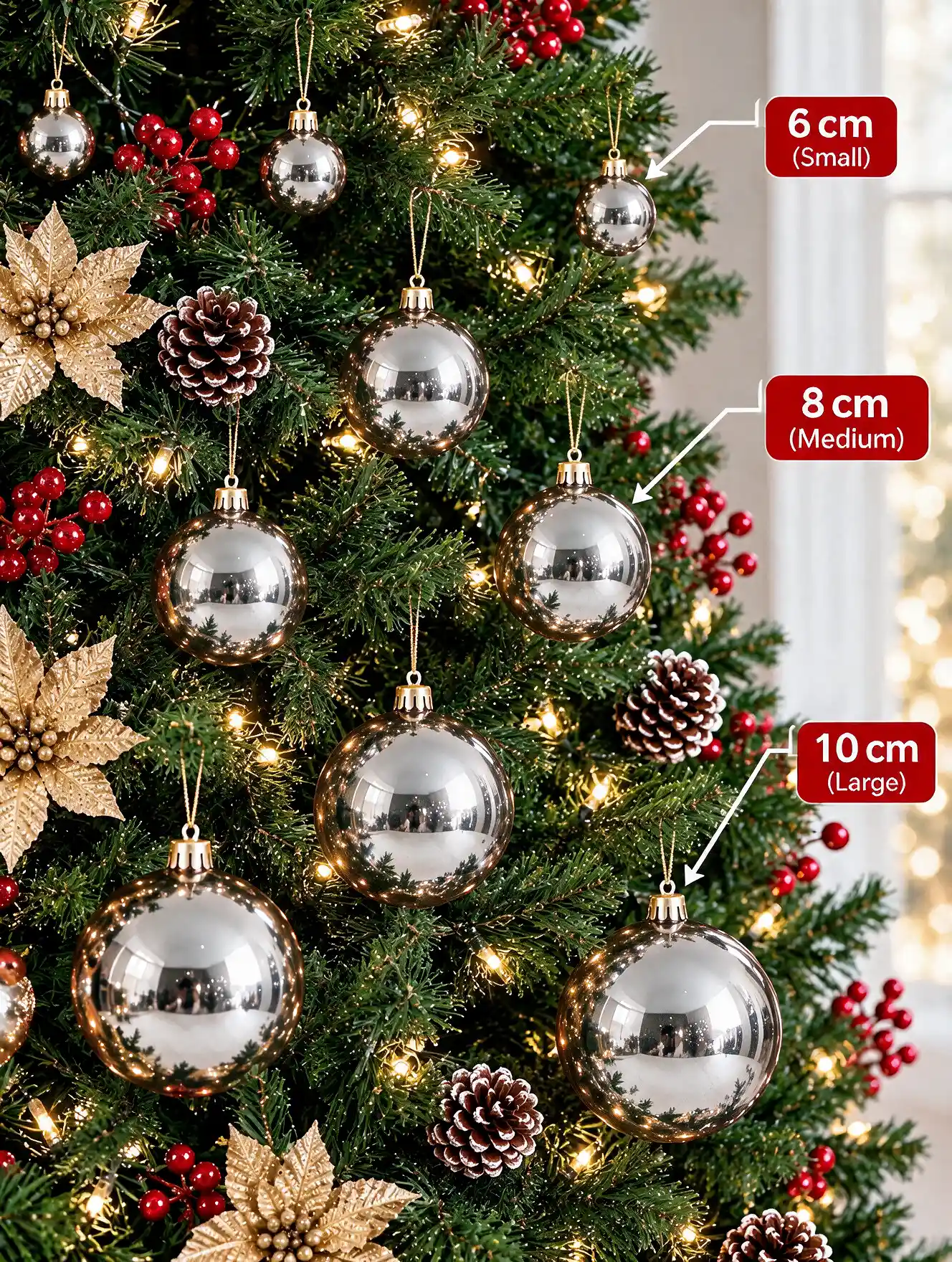 6 cm silver Christmas baubles for Christmas tree decoration