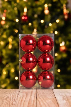 6 cm red Christmas baubles pack of 6 for Christmas tree decoration