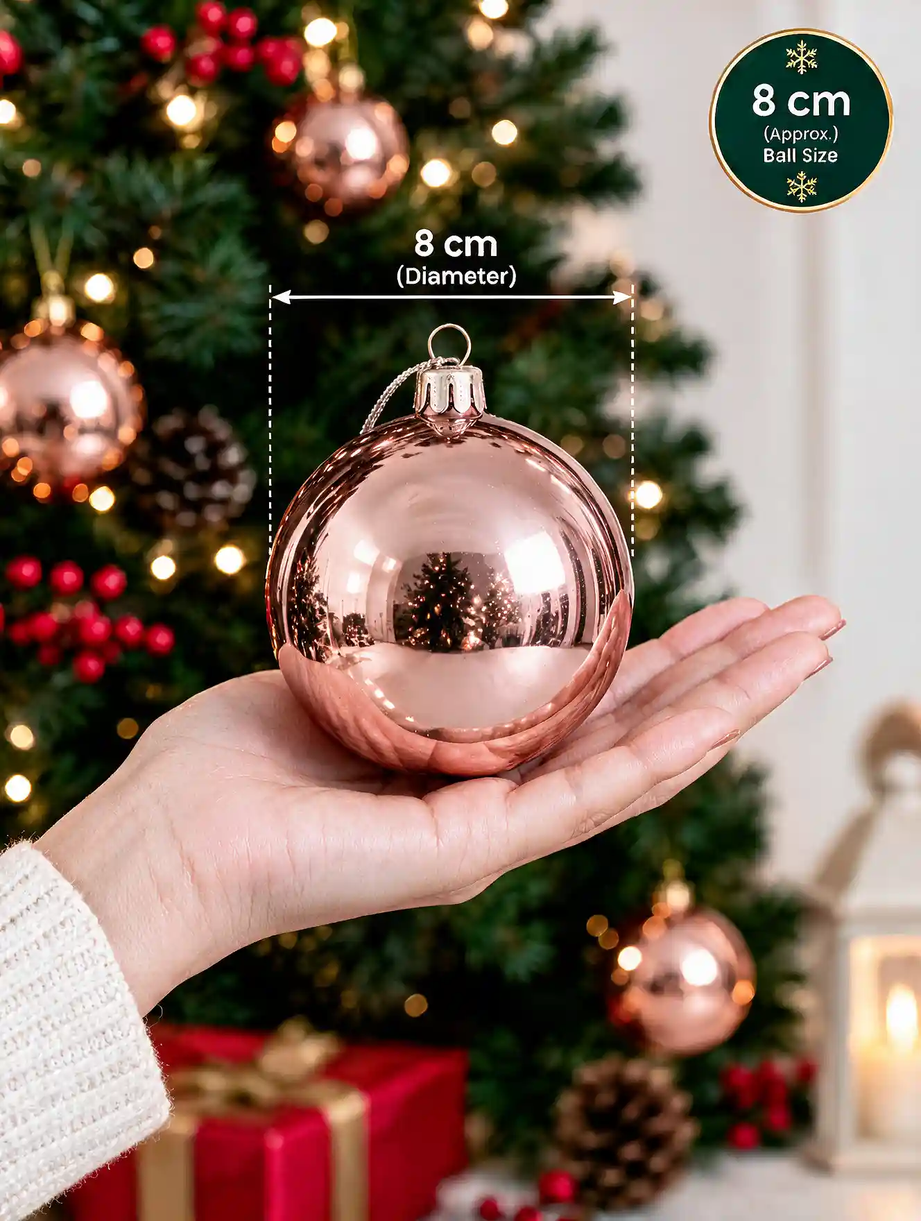 8 cm rose gold Christmas baubles and Christmas ornaments online