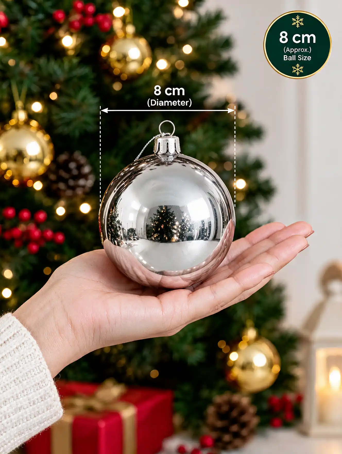 8 cm silver Christmas baubles for Christmas decoration in India