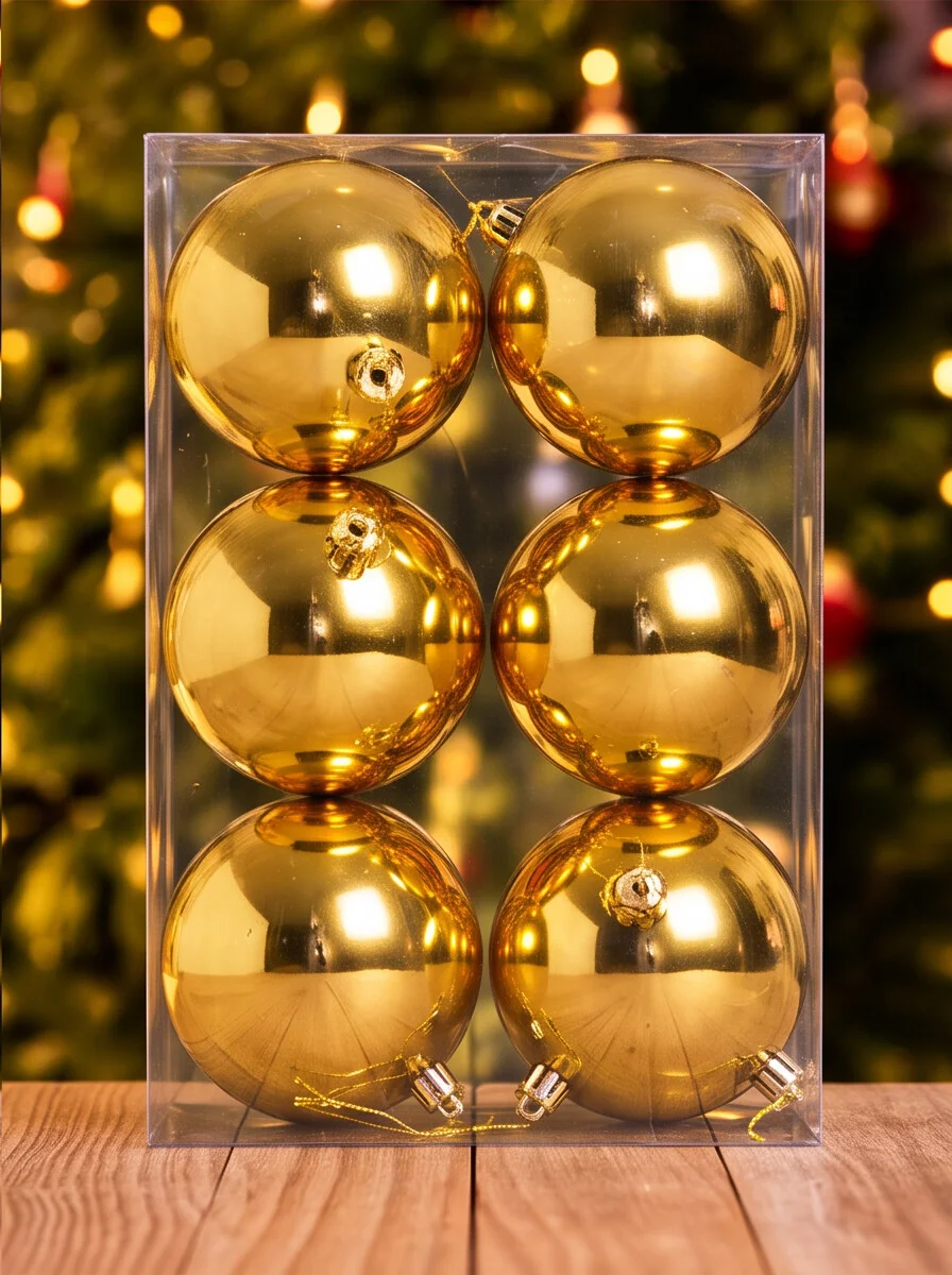 8 cm gold Christmas balls pack of 6 for artificial Christmas tree decoration