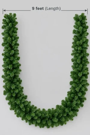 9 feet heavy dense green Christmas wreath garland for stairs and festive decoration
