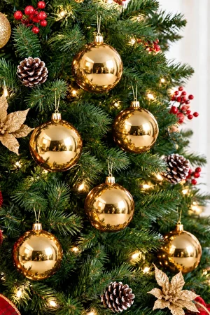 Buy 6 cm gold Christmas baubles online in India for Christmas tree decoration