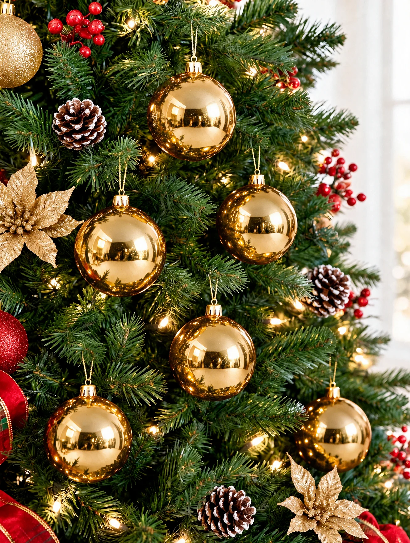 Buy 6 cm gold Christmas baubles online in India for Christmas tree decoration