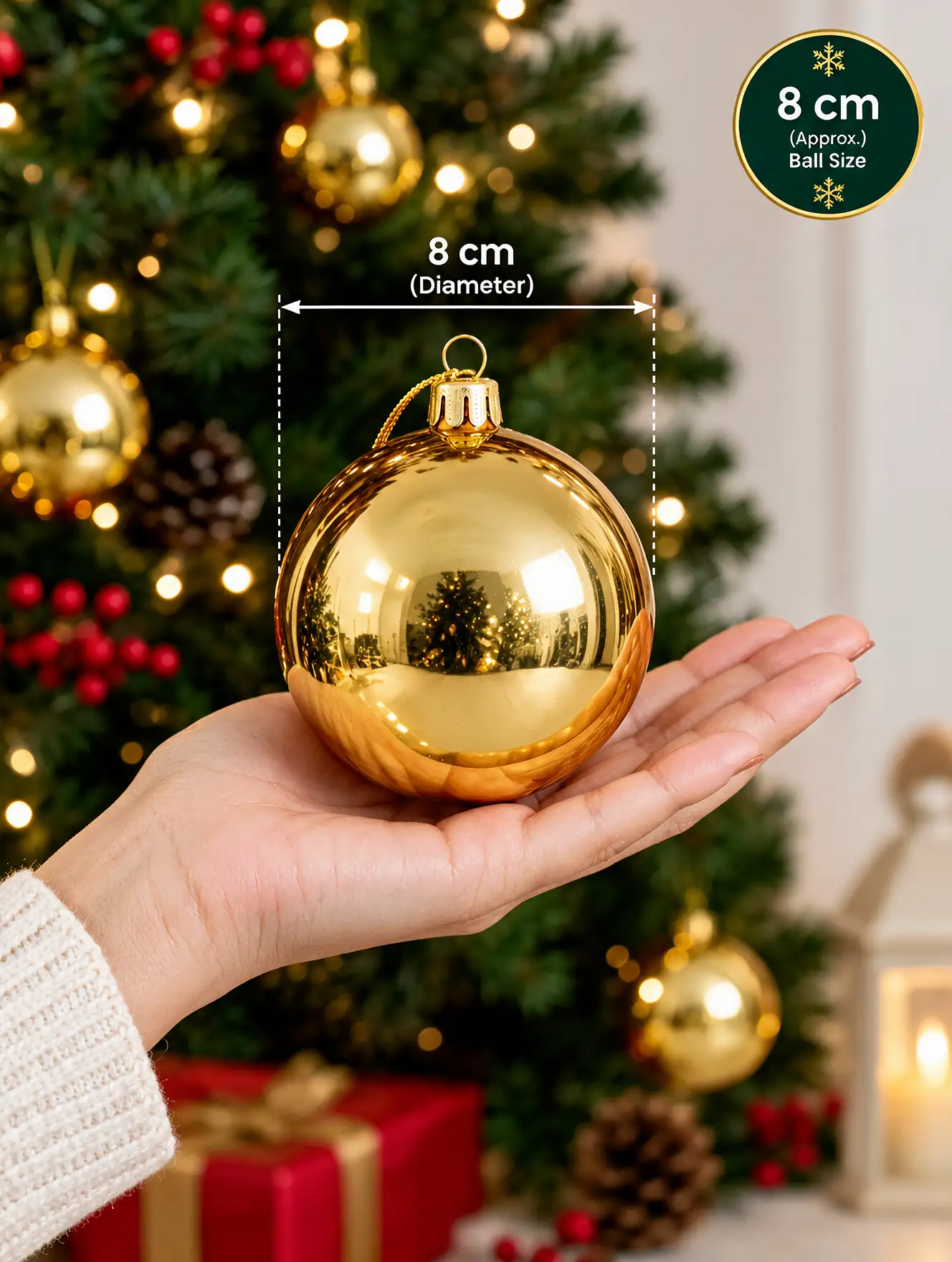 Buy 8 cm gold Christmas baubles pack of 6 for Christmas tree decorations online India