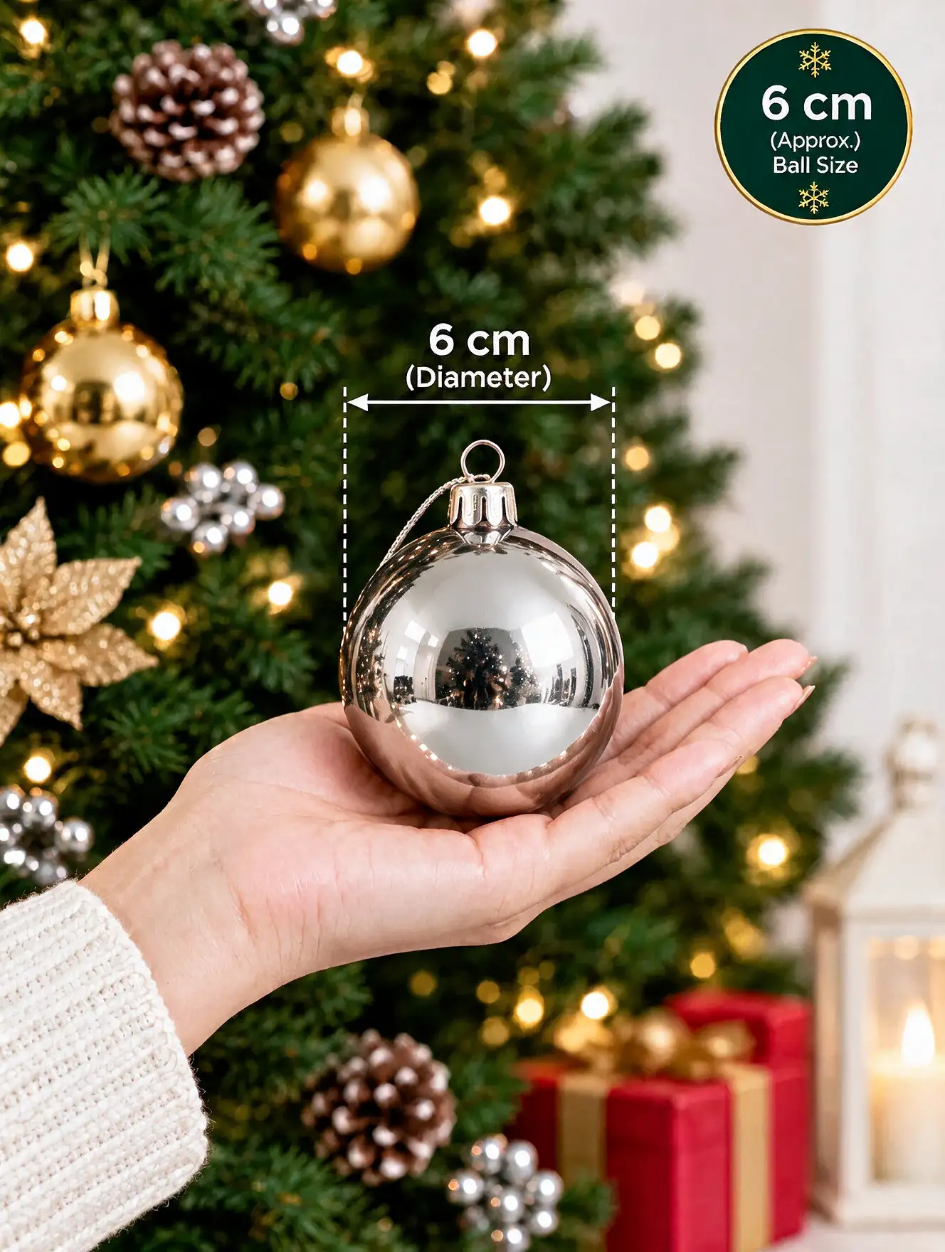 6 cm silver Christmas baubles for Christmas decoration in India