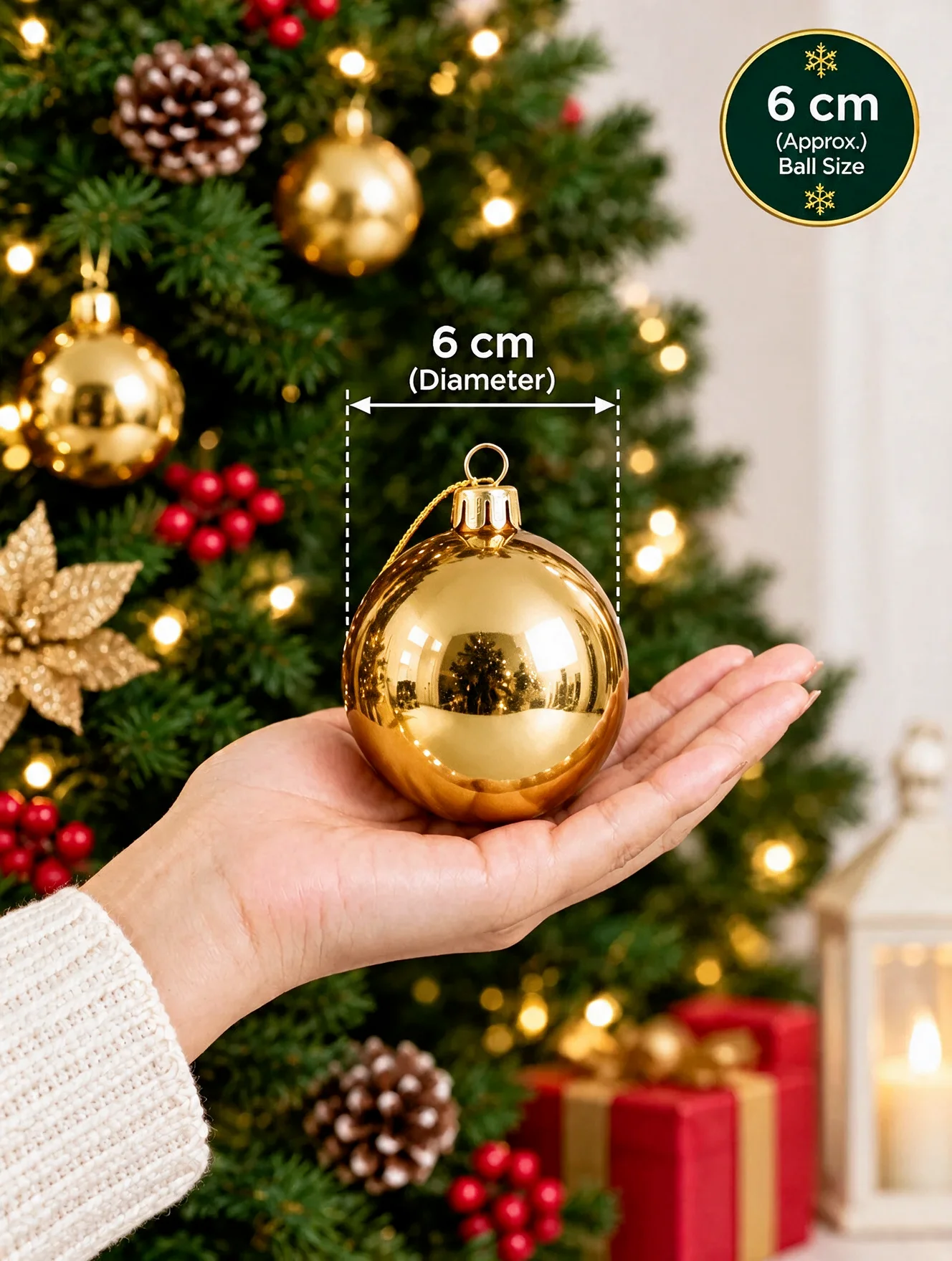6 cm gold Christmas bauble for Christmas tree decoration, buy online in India