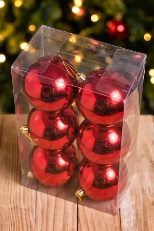 Glossy red 8 cm Christmas balls pack of 6