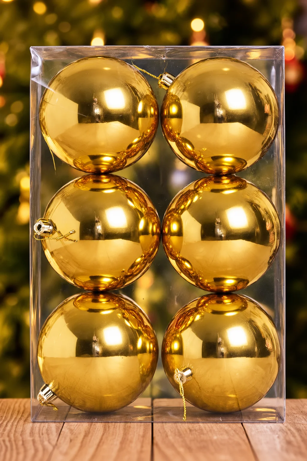 8 cm gold Christmas baubles pack of 6 for elegant Christmas tree decoration in India