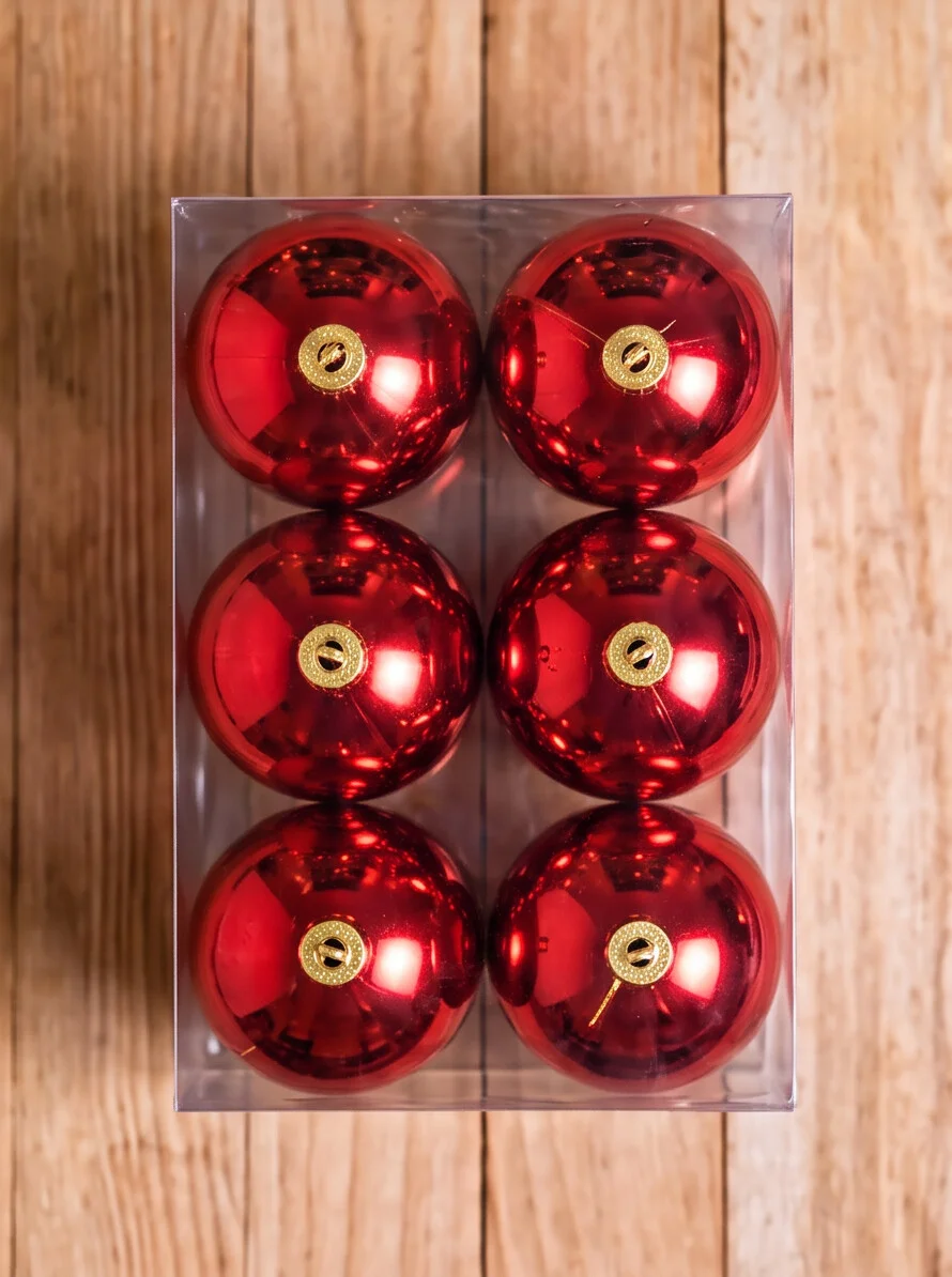 red-christmas-baubles-tree-decoration-8cm.webp 8 cm red Christmas baubles pack of 6 for Christmas tree decoration