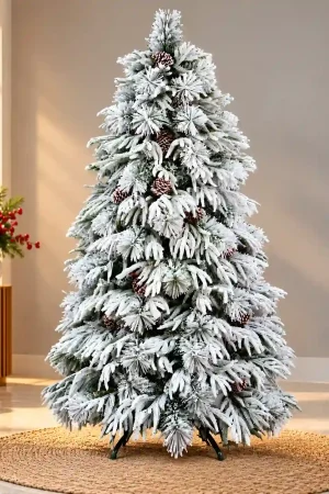 6 feet Alaskan Snow Pine artificial Christmas tree with 665 tips, realistic PE leaves and pine foliage.